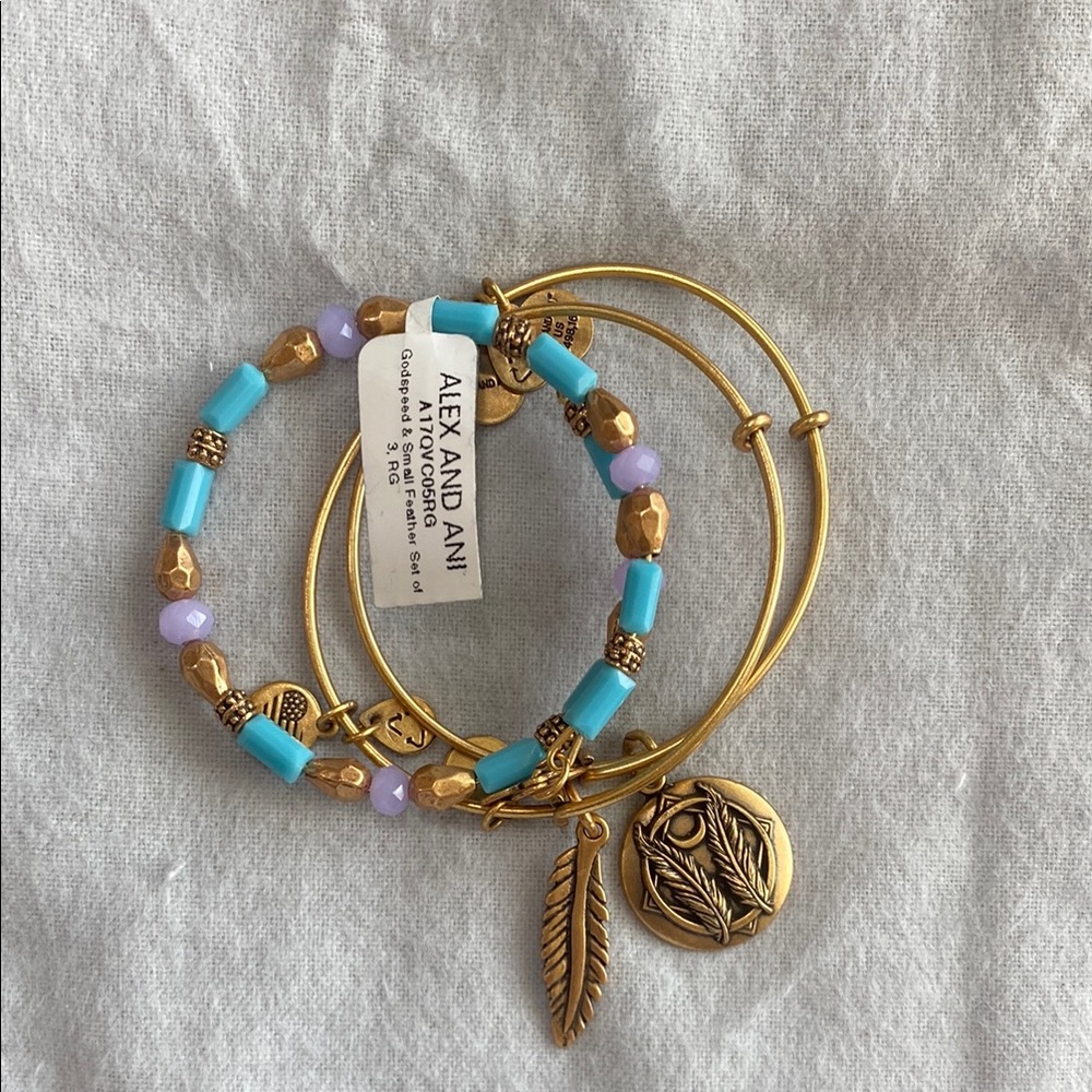 Alex and Ani Gold and Blue Bracelet Set
